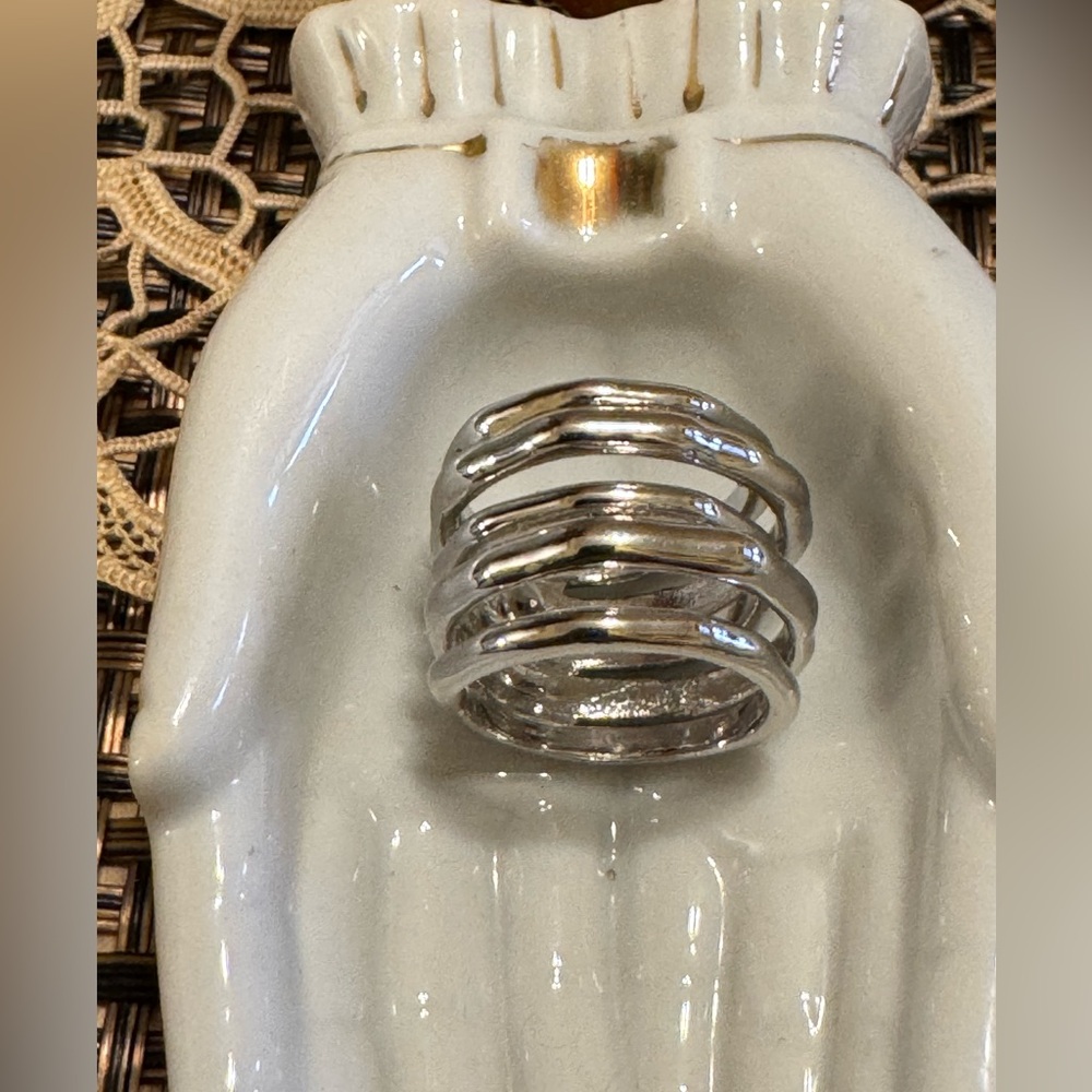 Silver Tone Multi- Octagon Shape Ring - image 2